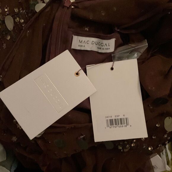 MAC DUGGAL 24018 Womens Brown  Flutter Sleeve Sheer Top Beaded Dress - Picture 14 of 14